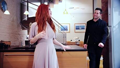Seductive redhead is pleased to have her man earlier at home