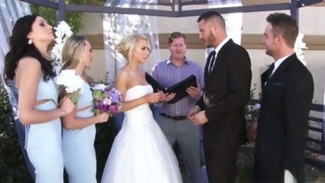 Captivating bride Alix Lynx is making love with her husband soon after the wedding ceremony