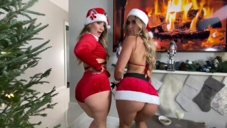 Big Dick Santa Fucks TWO PAWGS under the Tree for Christmas - Kelsi Monroe N AJ Applegate -